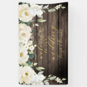 Willkommen bei White Peony Gold Calligraphy Wood Banner (Vertikal)