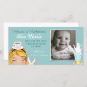 Willkommen bei Wonderland Birth Announcement Blue Ankündigung (Vorne/Hinten)