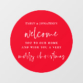 Willkommen bei Zuhause Names Frohe Weihnachtsrot W Fensteraufkleber (Blatt)