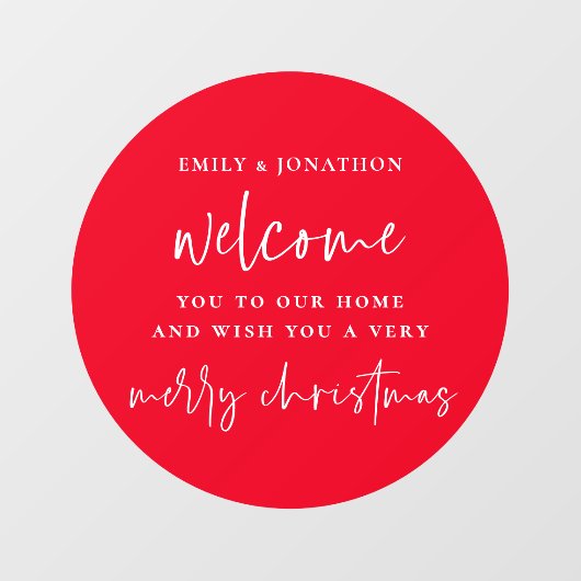 Willkommen bei Zuhause Names Frohe Weihnachtsrot W Fensteraufkleber (Blatt)