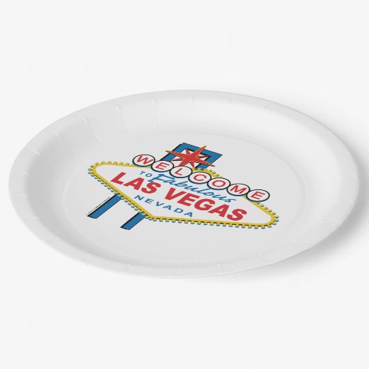 Willkommen beim Las Vegas-Zeichen Pappteller (Schrägansicht)
