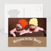 Willkommen beim World Twin Birth Announcement Foto Postkarte (Vorne/Hinten)
