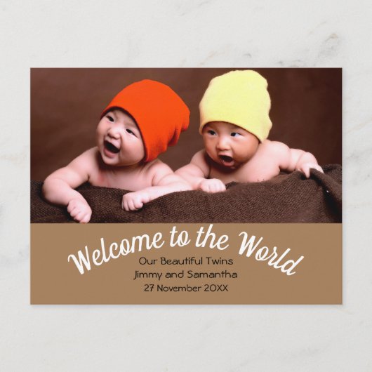 Willkommen beim World Twin Birth Announcement Foto Postkarte (Vorderseite)