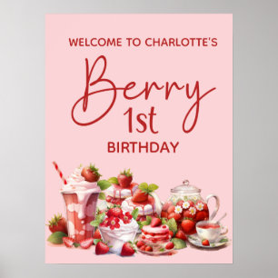 Willkommen Berry 1. Geburtstag Pink Rot Erdbeere Poster