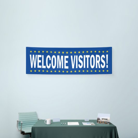 Willkommen Besucher mit Sternen Banner (Messeveranstaltung)