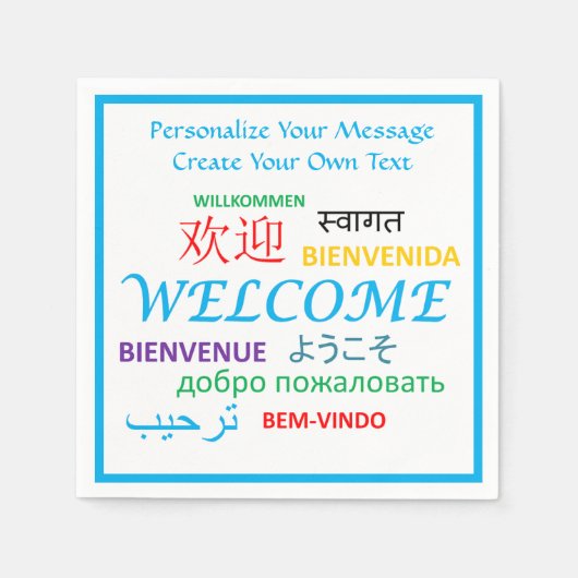 Willkommen Bienvenue Persönliche Willkommen Serviette (Vorderseite)