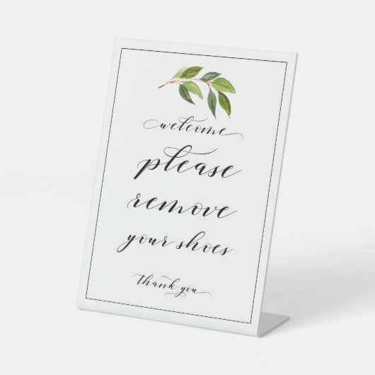 Willkommen Bitte entfernen Sie Ihre Schuhe Grünflä Sockelschild (Vorderseite)