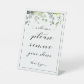 Willkommen Bitte entfernen Sie Ihre Schuhe Grünzei Sockelschild (Vorderseite)