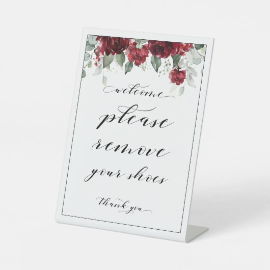 Willkommen Bitte entfernen Sie Ihre Schuhe Red Peo Sockelschild (Vorderseite)