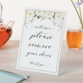 Willkommen Bitte entfernen Sie Ihre Schuhe weißes  Sockelschild (In Situ)