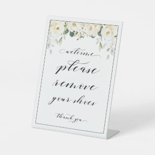 Willkommen Bitte entfernen Sie Ihre Schuhe White P Sockelschild