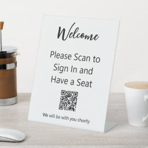 Willkommen Bitte scannen Sie QR-Code, um sich anzu Sockelschild