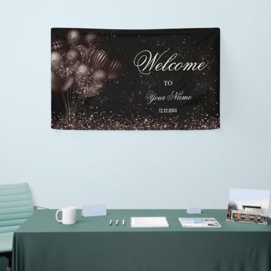 Willkommen Black Glitzer Balloons Sparkle Party Banner (Messeveranstaltung)