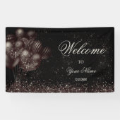 Willkommen Black Glitzer Balloons Sparkle Party Banner (Horizontal)