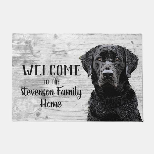 Willkommen Black Lab Hund Tierfamilie Zuhause Fußmatte (Vorderseite)
