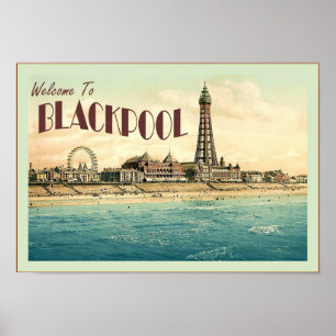 Willkommen Blackpool ~ zum Vintagen Reise-Plakat Poster