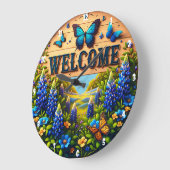 Willkommen Blaue Lupin Feldschmetterlinge Große Wanduhr (Winkel)