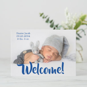 Willkommen Blue Foto Script Personalize Boy Birth Ankündigung