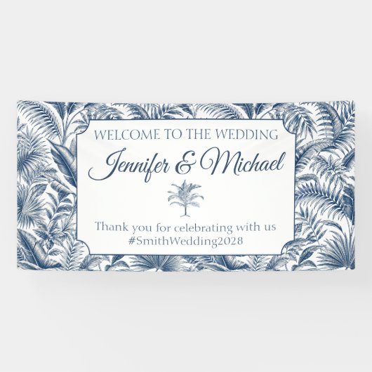 Willkommen Blue Palm Botanische Hochzeit Banner (Horizontal)