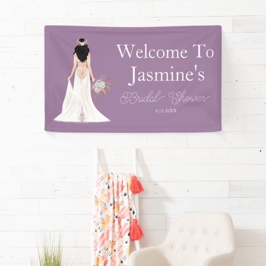 Willkommen Boho Black Hair Bride Banner (Insitu)