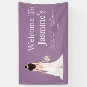 Willkommen Boho Black Hair Bride Banner (Vertikal)