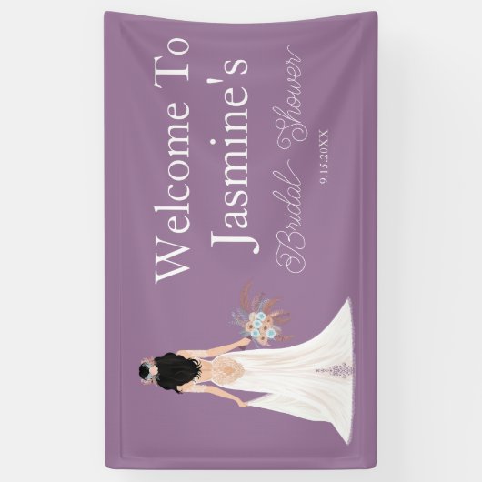 Willkommen Boho Black Hair Bride Banner (Vertikal)
