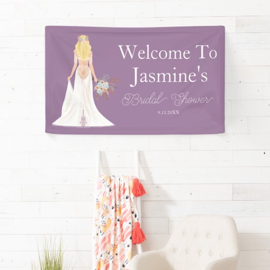 Willkommen Boho Blonde Hair Bride Banner (Insitu)