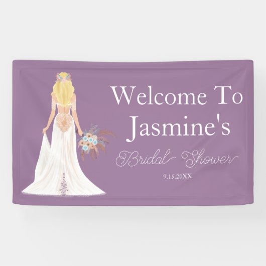 Willkommen Boho Blonde Hair Bride Banner (Horizontal)