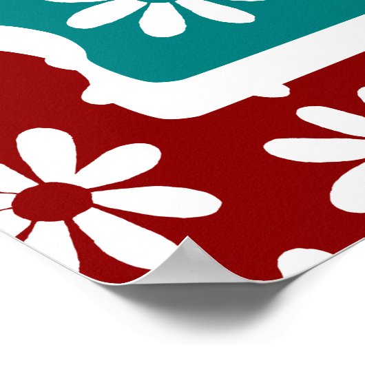 Willkommen Bold Dark Red Retro Boho Daisy Poster (Ecke)