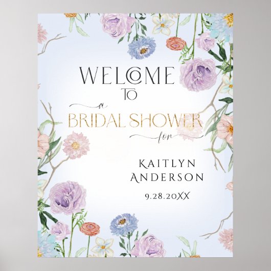 Willkommen Brautparty Wildblume Sky Blue Floral Poster (Vorne)