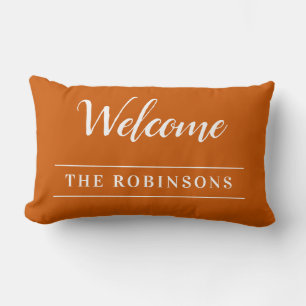 Willkommen Burnt Orange Personalisiert Familiennam Lendenkissen