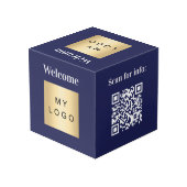 Willkommen Business Logo QR blaue Menütabelle Würfel (Rückseite Schrägansicht)