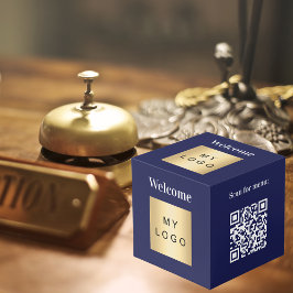 Willkommen Business Logo QR blaue Menütabelle Würfel