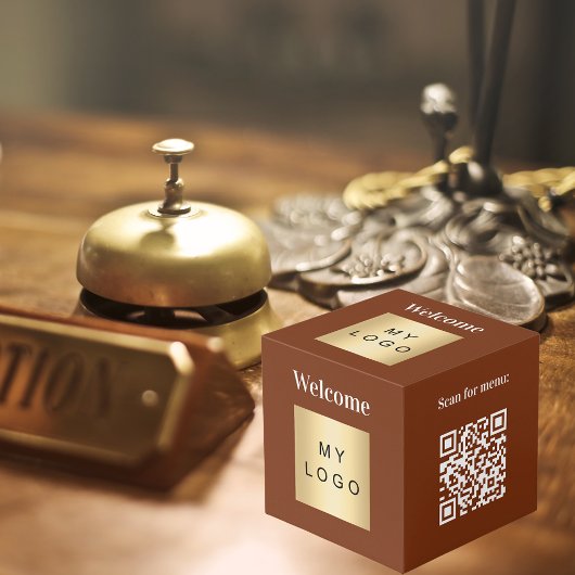 Willkommen Business Logo QR Code braun Tabelle Würfel