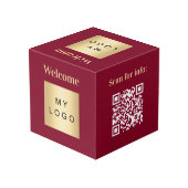 Willkommen Business Logo QR Code burgundy Menü Tab Würfel (Rückseite Schrägansicht)