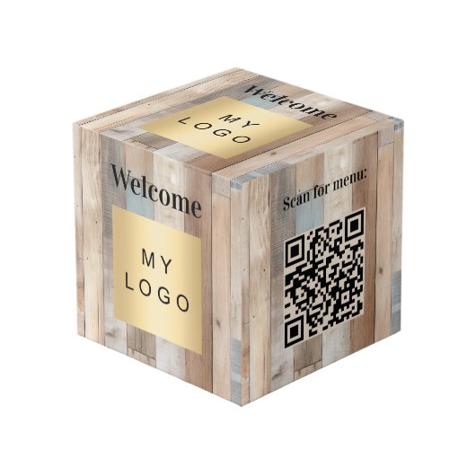 Willkommen Business Logo QR Code driftwood Menü-Ta Würfel (Vorderseite Schrägansicht)
