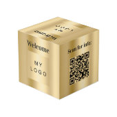 Willkommen Business Logo QR Code Gold Menü Tabelle Würfel (Rückseite Schrägansicht)