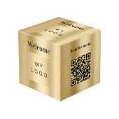 Willkommen Business Logo QR Code Gold Menü Tabelle Würfel (Vorderseite Schrägansicht)