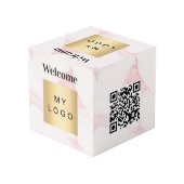 Willkommen Business Logo QR Code Marmormenü Würfel (Rückseite Schrägansicht)