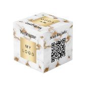 Willkommen Business Logo QR Code Marmormenü Würfel (Rückseite Schrägansicht)