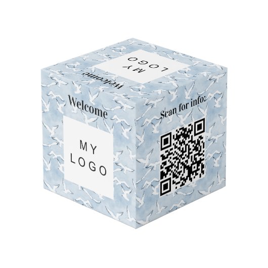 Willkommen Business-Logo QR-Code-Menü am Meer Tabe Würfel (Rückseite Schrägansicht)