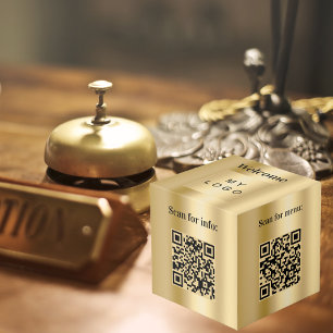 Willkommen Business Logo QR Codes Gold Infotafel Würfel