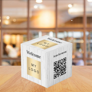 Willkommen Business Logo QR Codes Holzinfo-Tabelle Würfel