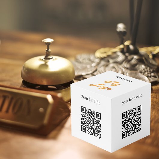 Willkommen Business Logo QR Codes Info Weiße Tabel Würfel