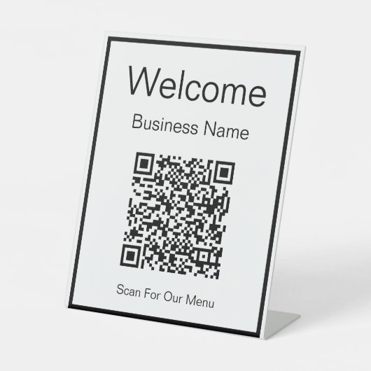 Willkommen Business Name Scan QR Code für unser Me Sockelschild (Vorderseite)