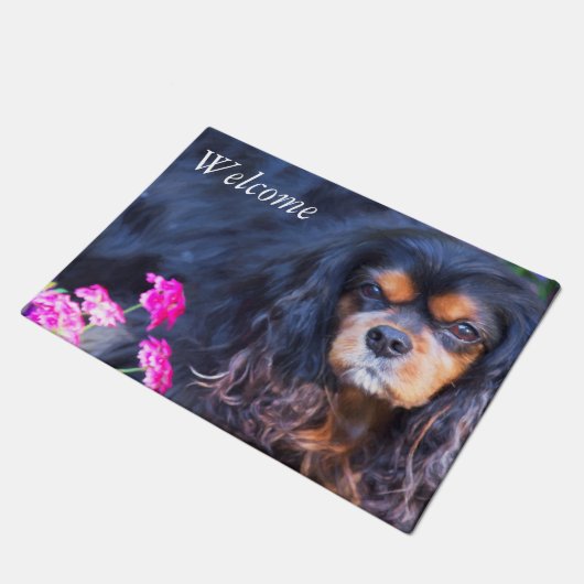 Willkommen Cavalier King Charles Spaniel Fußmatte (Schrägansicht)