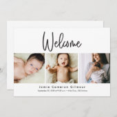 Willkommen Custom Baby Fotos Moderne Skriptgeburt Dankeskarte (Vorne/Hinten)