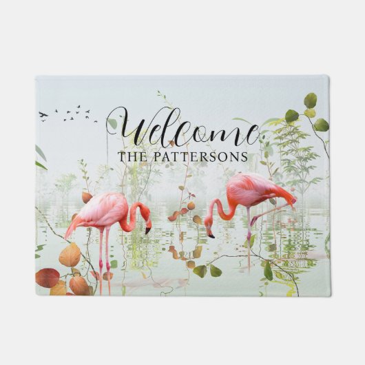 Willkommen Der Name der modernen tropischen Flamin Fußmatte (Vorderseite)