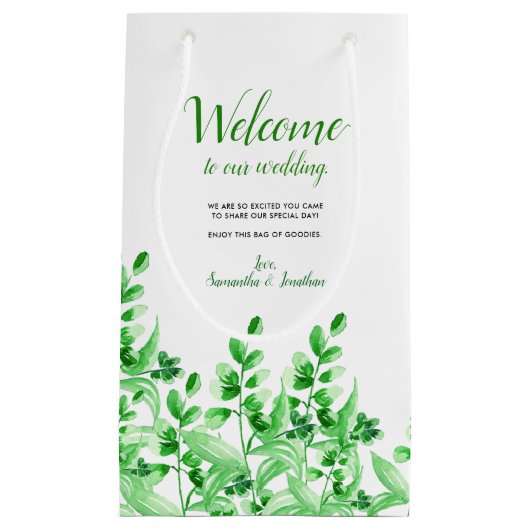 Willkommen des Aquarell-grünes Laub-| zu unserer Kleine Geschenktüte (Vorderseite)