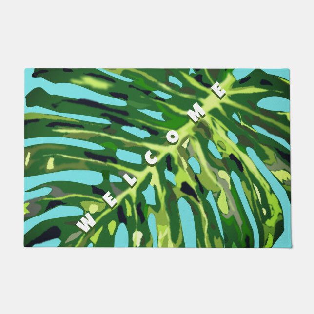Willkommen Doormat Tropical Monstera Leaf Fußmatte (Vorderseite)
